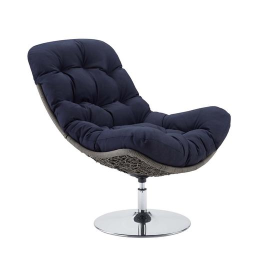 Celestia Wicker Rattan Outdoor Patio Swivel Lounge Chair In Light Gray Navy by Modway Furniture
