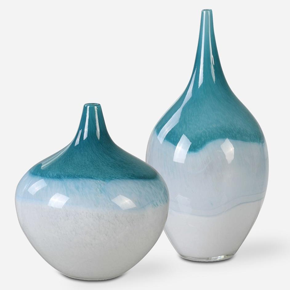 Carla Teal White Vases, S/2 by Uttermost