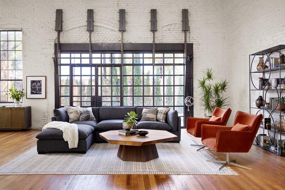 WESTWOOD 3-PIECE SECTIONAL W/ OTTOMAN- BENNETT CHARCOAL by FOUR HANDS