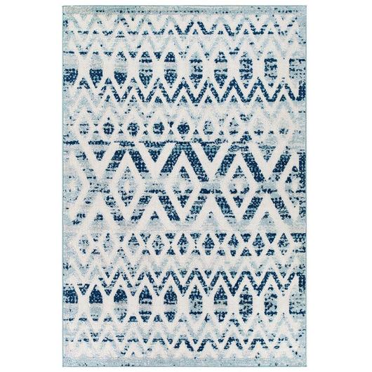 Burket Tamako Diamond And Chevron Moroccan Trellis 5X8 Indoor / Outdoor Area Rug In Ivory And Blue by Modway Furniture