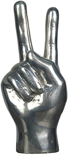 Peace Sign Metal Alloy Sculpture in Silver Finish by Noir Furniture