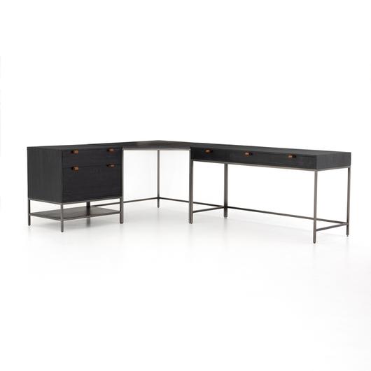 Trey Desk System With Filing Cabinet in Black Wash by FOUR HANDS