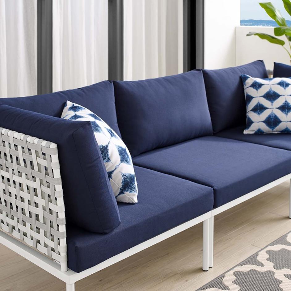 Concord Sunbrella® Basket Weave Outdoor Patio Aluminum Sofa In Taupe Navy by Modway Furniture