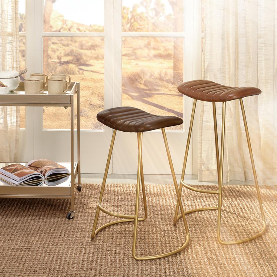Theo Leather Counter Stool, Brown by Jamie Young