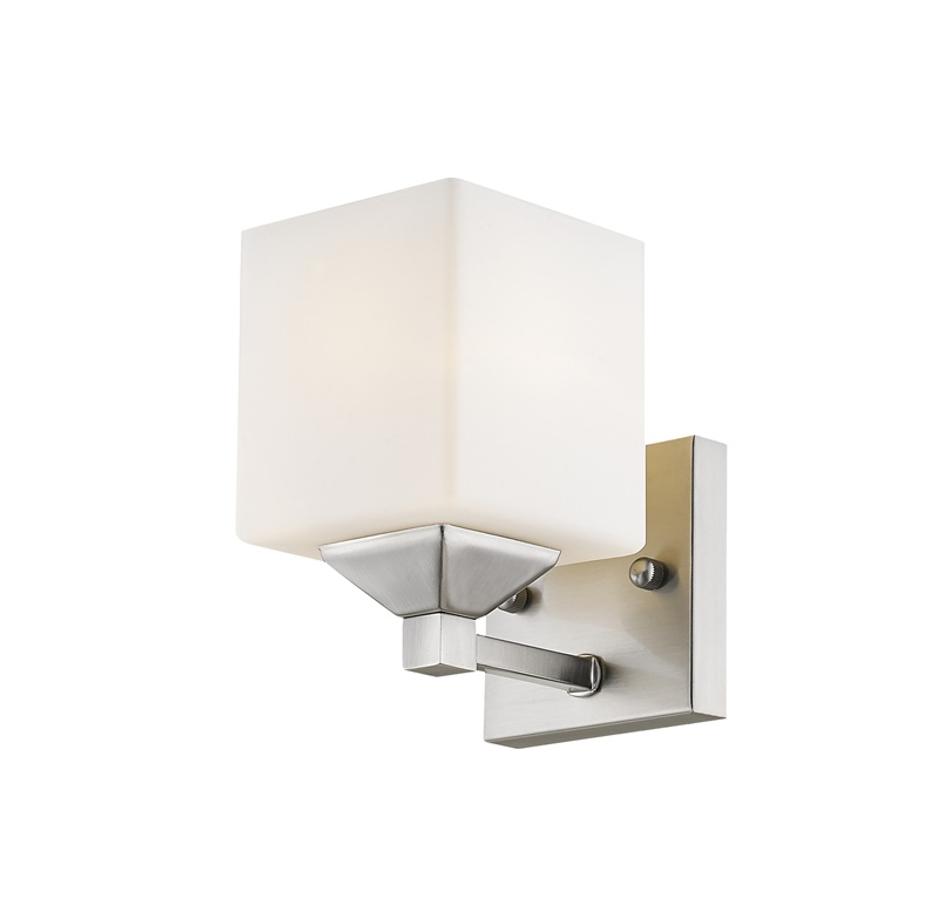 Quube 1 Light Vanity in Brushed Nickel Finish by Z-Lite