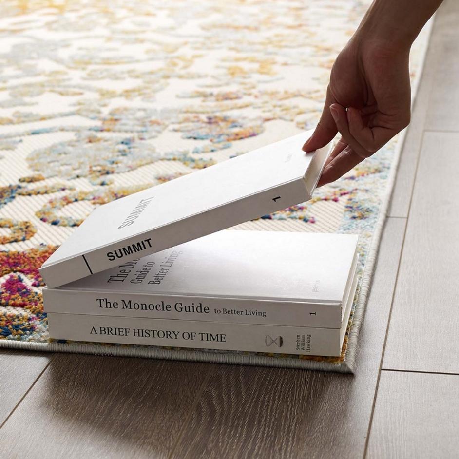 Burket Primrose Ornate Floral Lattice 8X10 Indoor/Outdoor Area Rug In Ivory,Light Blue,Multicolored by Modway Furniture