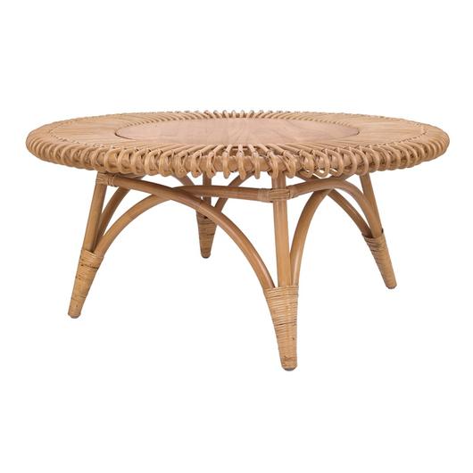 Alani Rattan Round Coffee Table w/ Wood Top, Honey by New Pacific Direct
