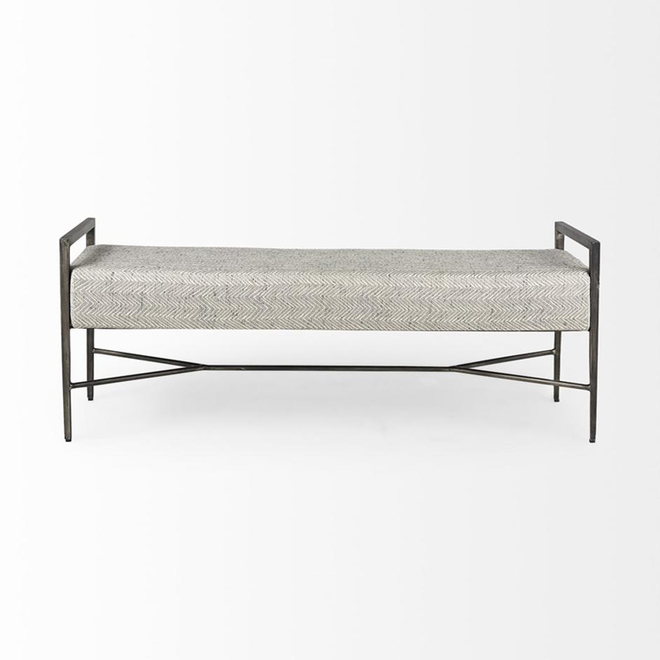 Charlotte  55.0L Gray Herringbone Fabric Seat w/ Antique Nickel Metal Frame Bench by Mercana