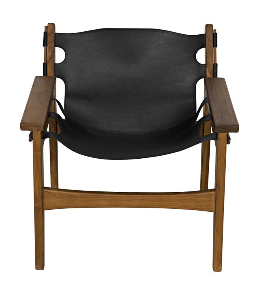 Nomo Teak Chair in Black Leather with Clear Coat Flat Finish by Noir Furniture