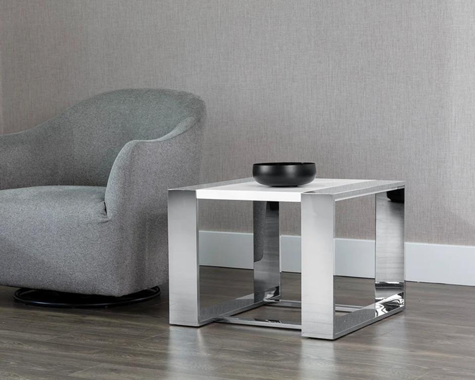 DALTON END TABLE - STAINLESS STEEL - HIGH GLOSS WHITE by Sunpan
