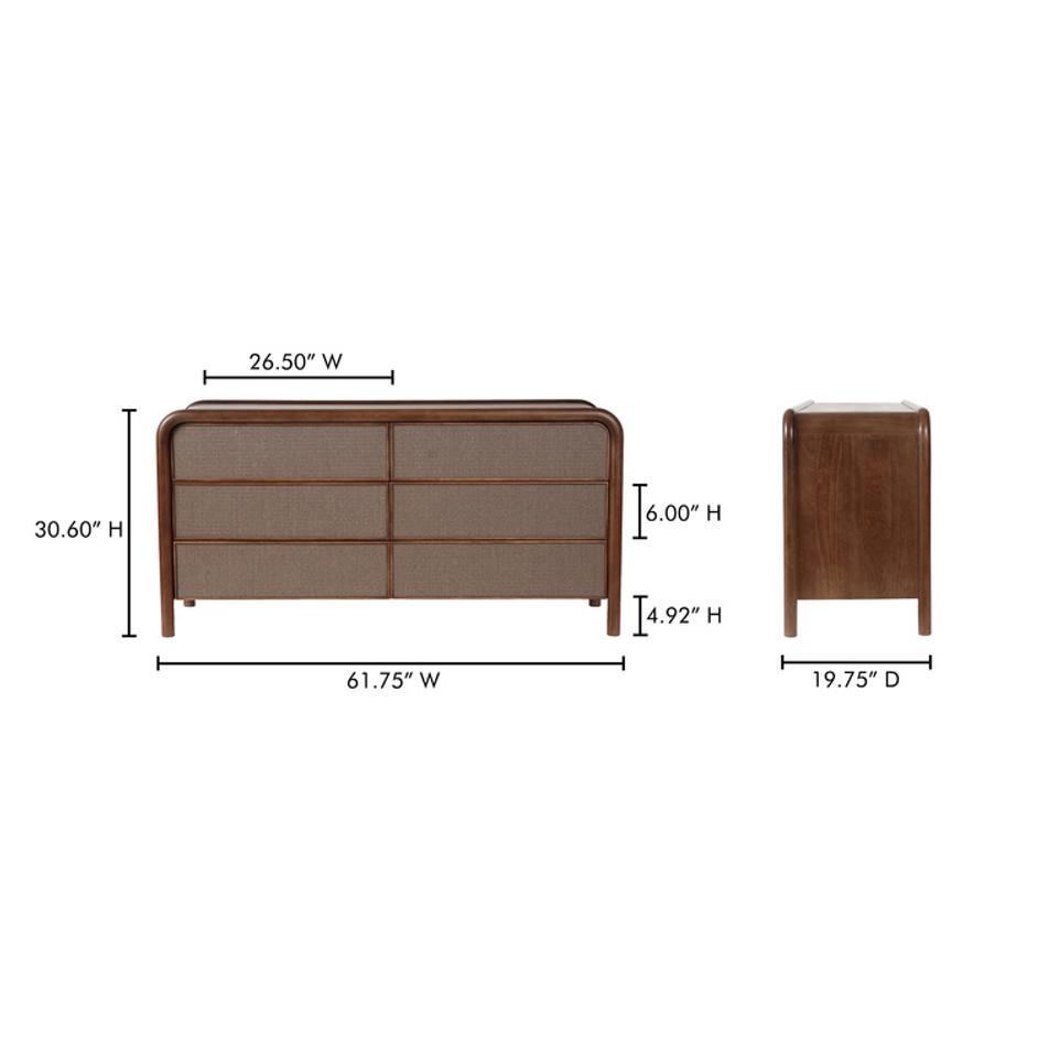 Rye 6 Drawer Dresser Warm Brown by Moes Home