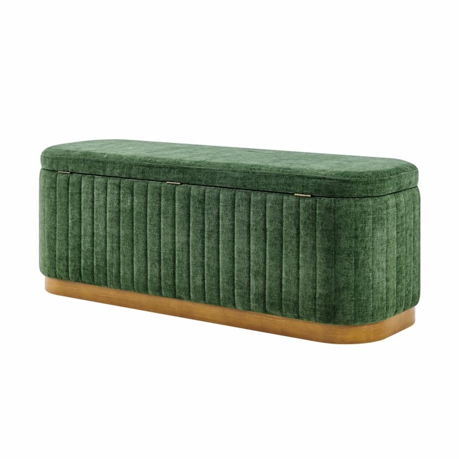 Clinton Chenille Storage Bench, Seneca Green  by New Pacific Direct