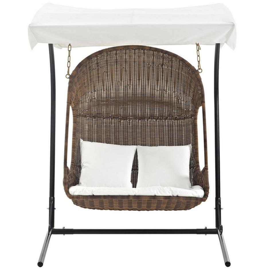 Reflection Outdoor Patio Swing Chair With Stand In Brown White by Modway Furniture