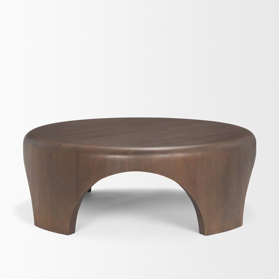 Shima Round Dark Brown Wood W/Arched Legs Coffee Table by Mercana