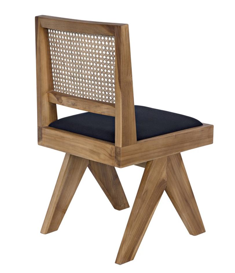 Contucius Teak and Canning Chair with Black Cotton Cushion and Flat Clear Coat Finish by Noir Furniture