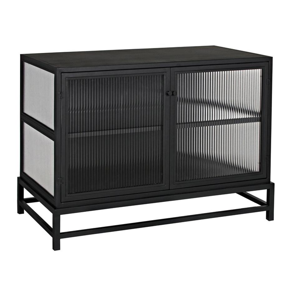 Chandler Industrial Steel and Glass 4-Door Sideboard in Matte Black by Noir Furniture