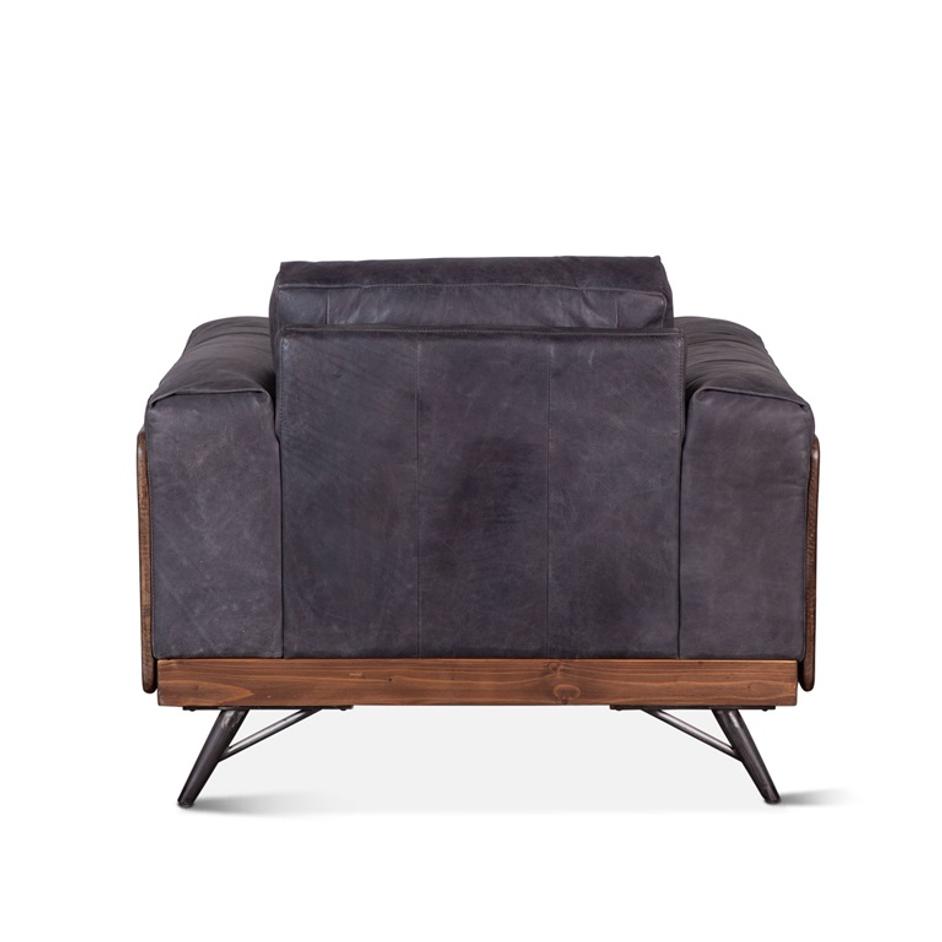 Mid-Century Leather and Wood Armchair, Antique Ebony by Home Trends & Design