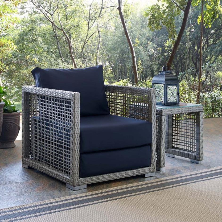 Harman Rattan Outdoor Patio Armchair In Gray Navy by Modway Furniture