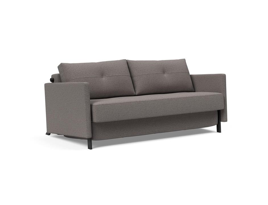 CUBED QUEEN SOFA BED in MIXED DANCE GREY FABRIC WITH Black Steel LEGS 521 by INNOVATION USA
