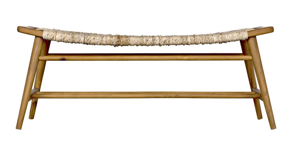 Stockholm Teak Bench with Rush Seagrass Weave by Noir Furniture