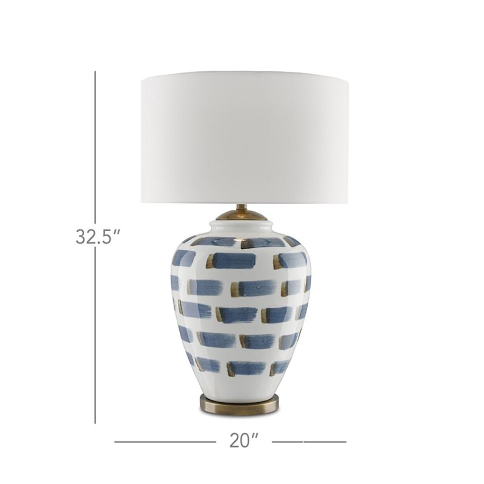 Brushstroke Table Lamp In White & Blue & Antique Brass by Currey & Company