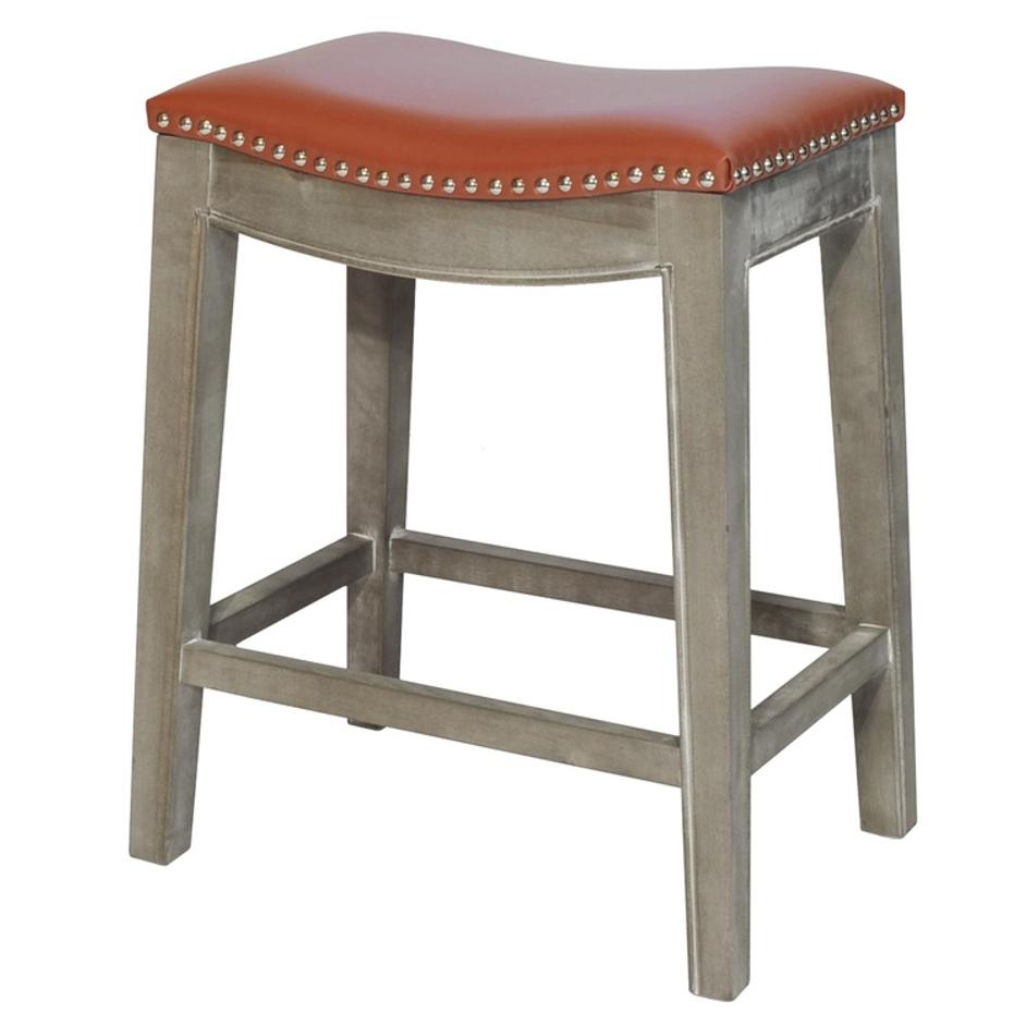 Elmo KD Bonded Leather Counter Stool Mystique Gray Frame, Pumpkin by New Pacific Direct