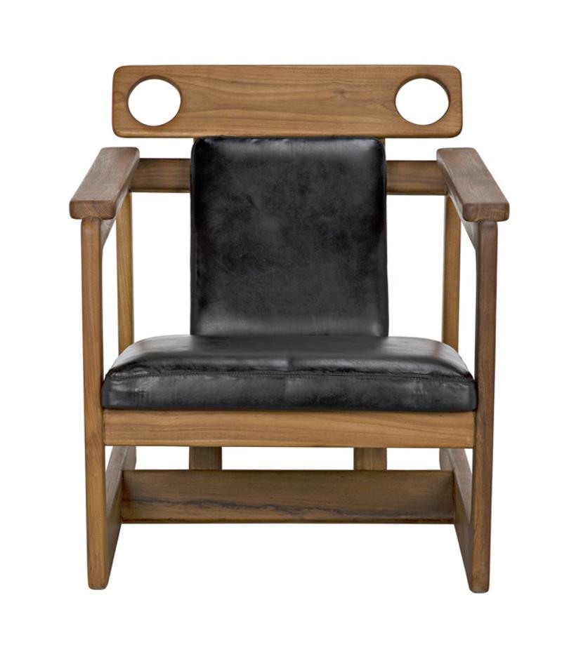 Buraco Teak Relax Chair with Gloss Finish and Black Leather Upholstery by Noir Furniture