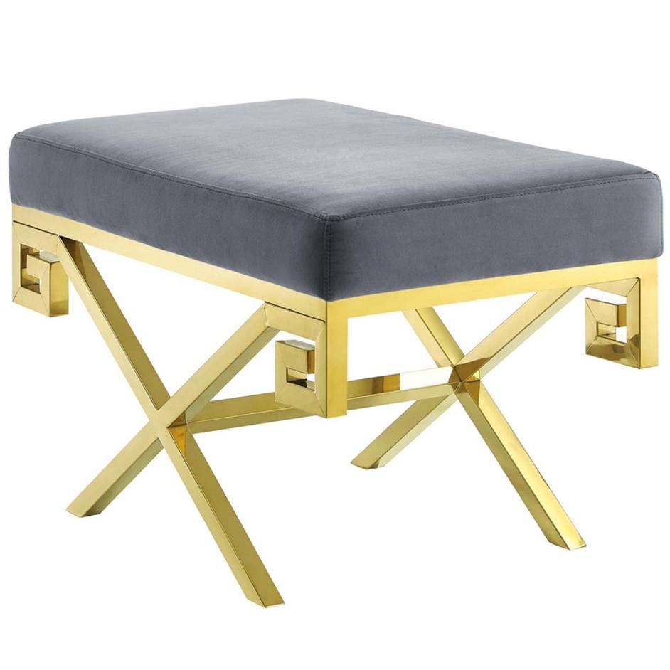 Bendel Velvet Performance Velvet Bench In Gold Gray by Modway Furniture