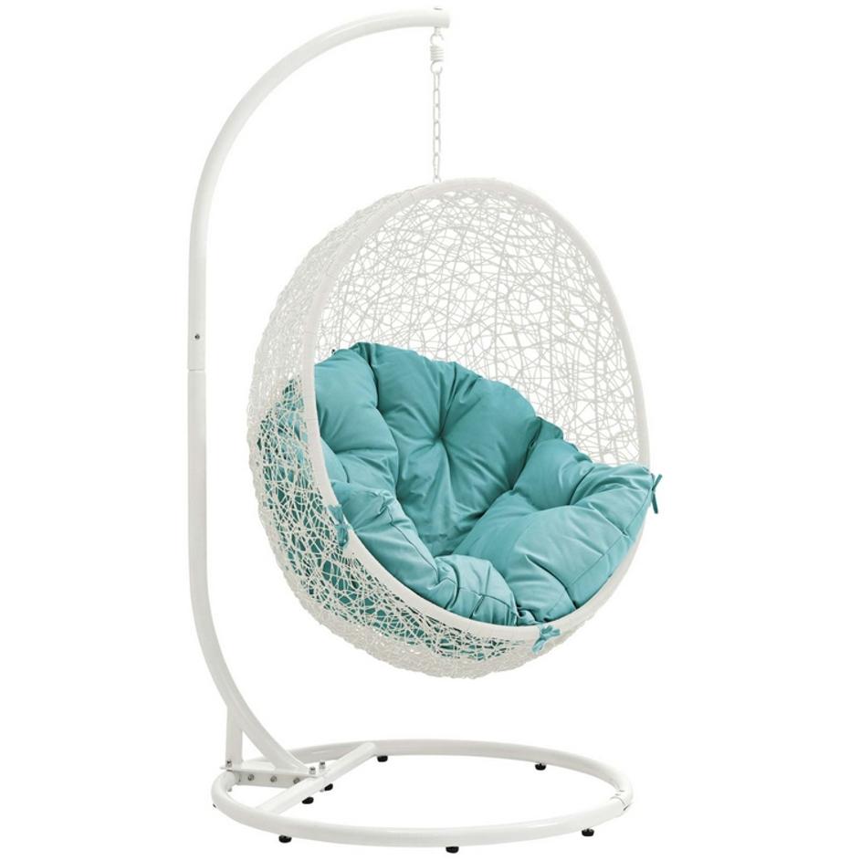 Segreto Outdoor Patio Swing Chair With Stand In White Turquoise by Modway Furniture