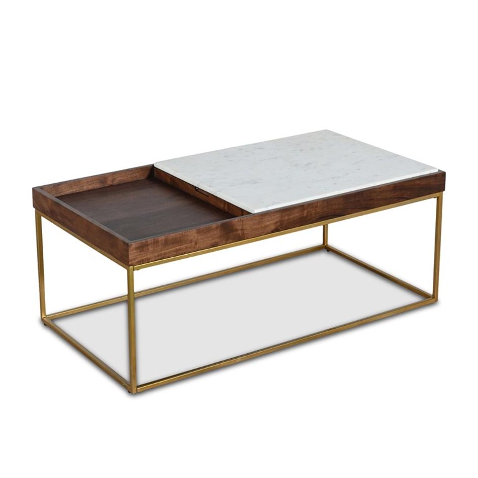 Serene 45" White Marble Coffee Table, Walnut by Home Trends & Design