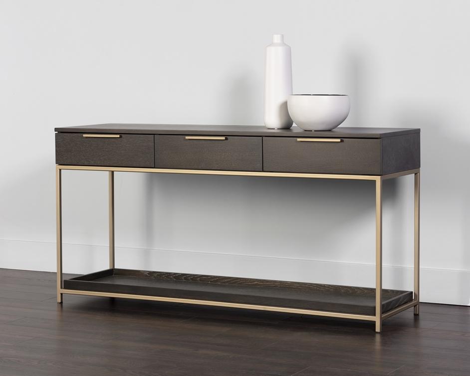 Rebel Console Table With Drawers - Gold - Charcoal Grey by Sunpan