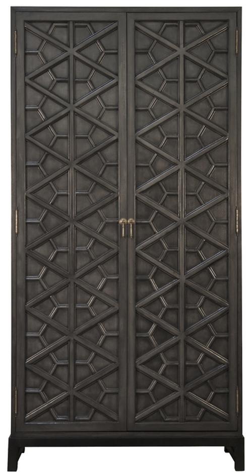Maharadscha Hutch in Pale Mahogany and Veneer with Matte Black Industrial Steel Base and Brass Pulls by Noir Furniture