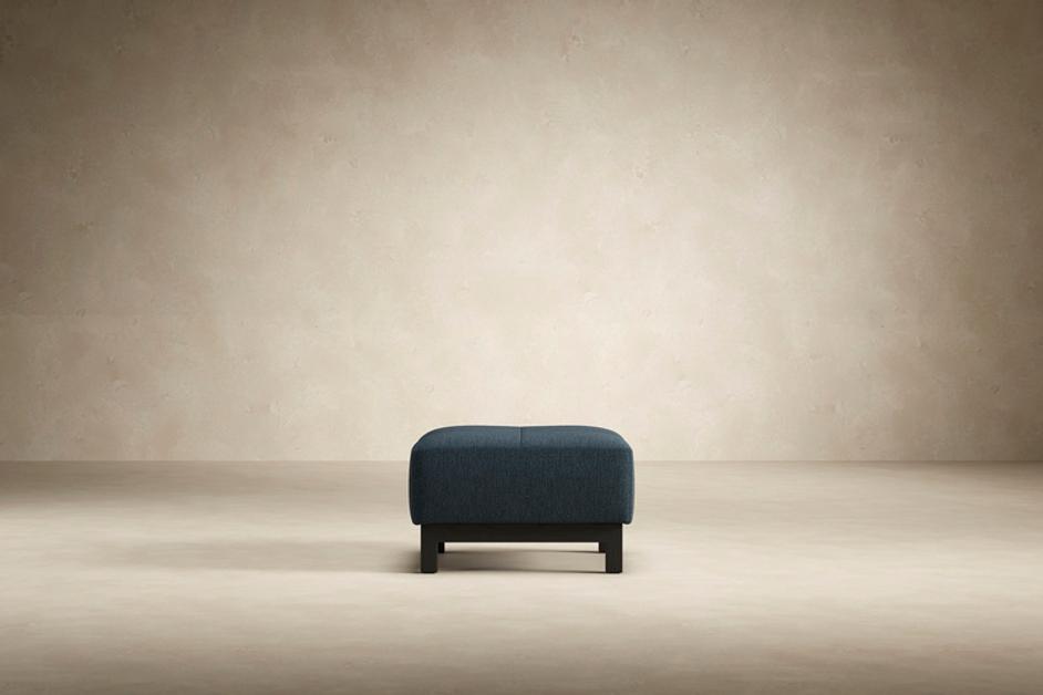 DELUXE EXCESS OTTOMAN in MIXED DANCE BLUE FABRIC WITH Dark Wood LEGS 528 by INNOVATION USA