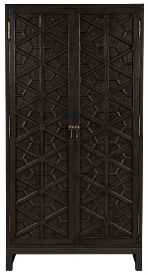 Maharadscha Small Hutch in Pale Mahogany with Matte Black Industrial Steel Base and Brass Pulls by Noir Furniture