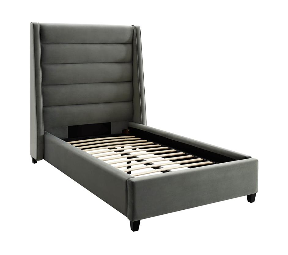 Koah Grey Velvet Bed in Twin by tov furniture