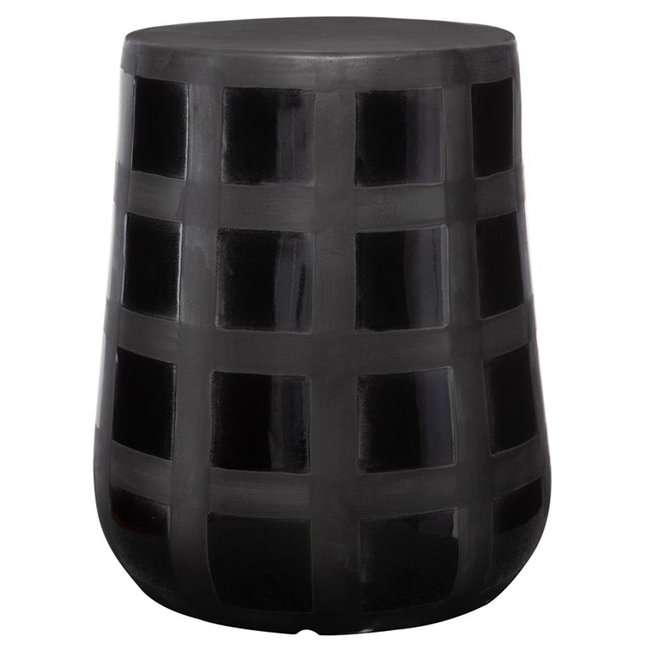 Patchwork Gridded Black Garden Stool by Uttermost