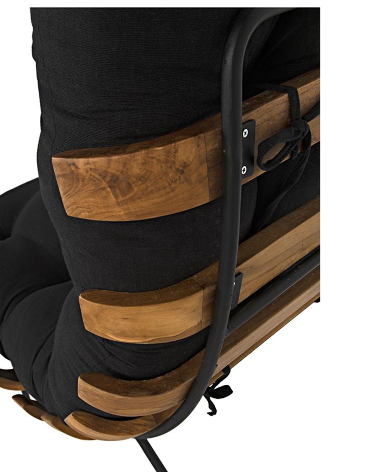 Hanzo Teak Chair with Industrial Steel Legs and Black Cotton Cushion, Satin Finish by Noir Furniture