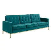 Garret Gold Stainless Steel Leg Performance Velvet Sofa In Gold Teal by Modway Furniture