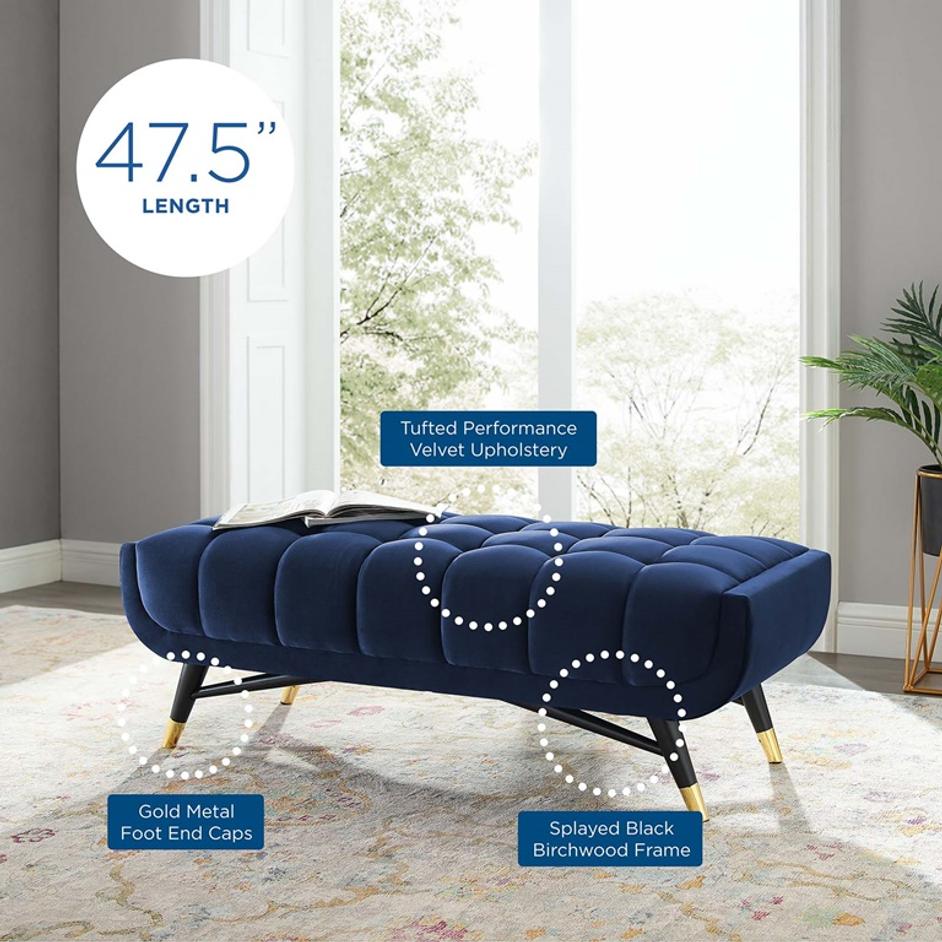 Scholar 47.5" Performance Velvet Bench In Midnight Blue by Modway Furniture