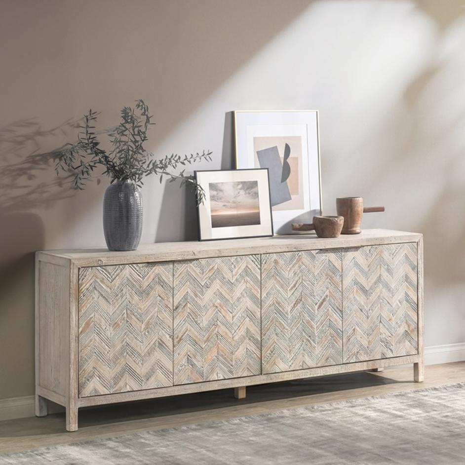 Sienna Reclaimed Pine 4Dr Cabinet Gray/Cream Wash by Classic Home