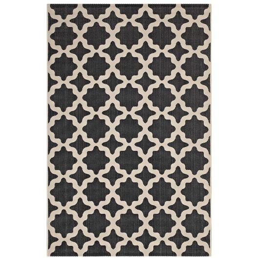 Selena Moroccan Trellis 5X8 Indoor And Outdoor Area Rug In Black And Beige by Modway Furniture