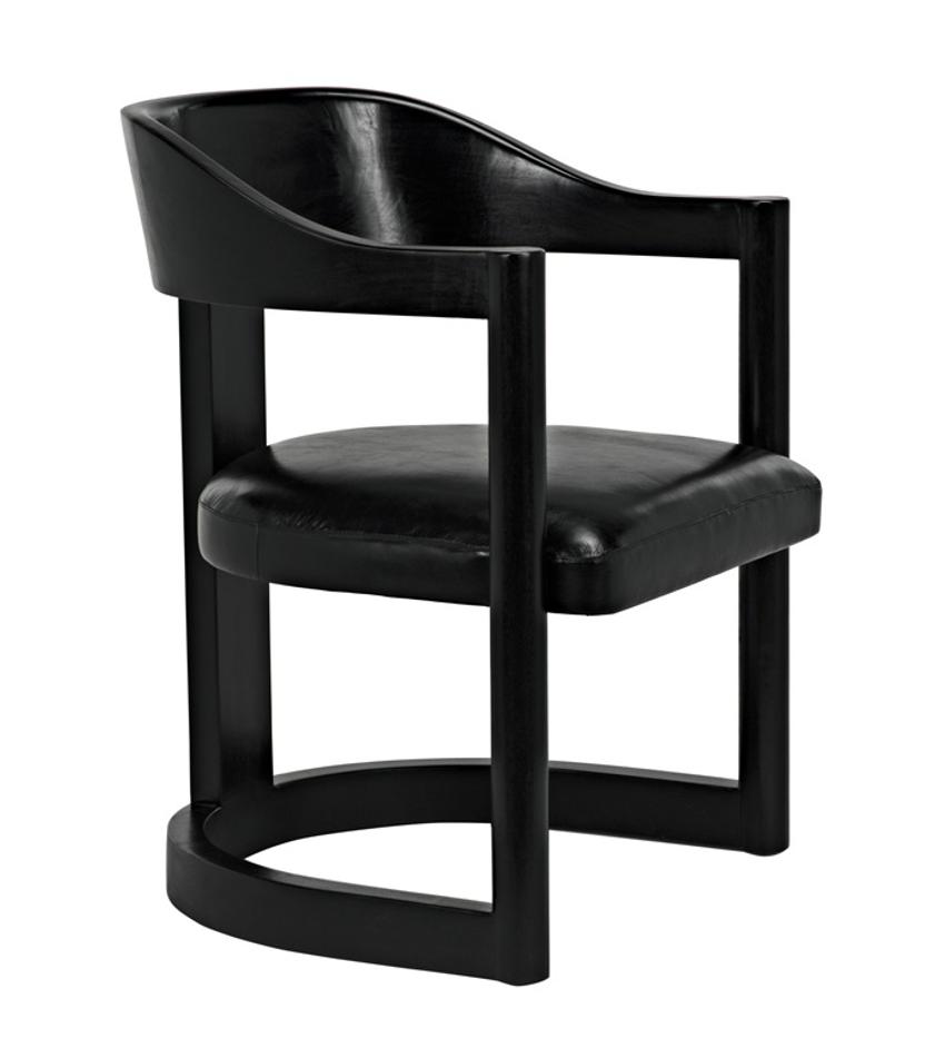 McCormick Teak Chair in Charcoal Black with Black Leather Upholstery by Noir Furniture