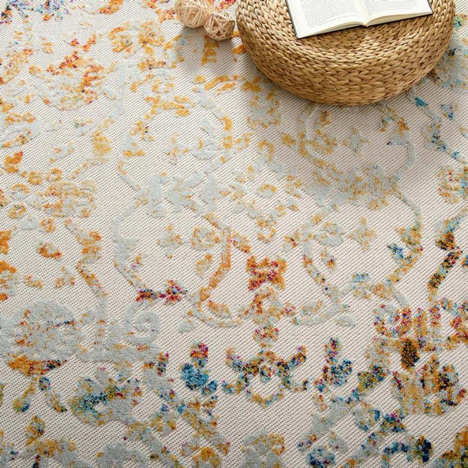 Burket Primrose Ornate Floral Lattice 8X10 Indoor/Outdoor Area Rug In Ivory,Light Blue,Multicolored by Modway Furniture