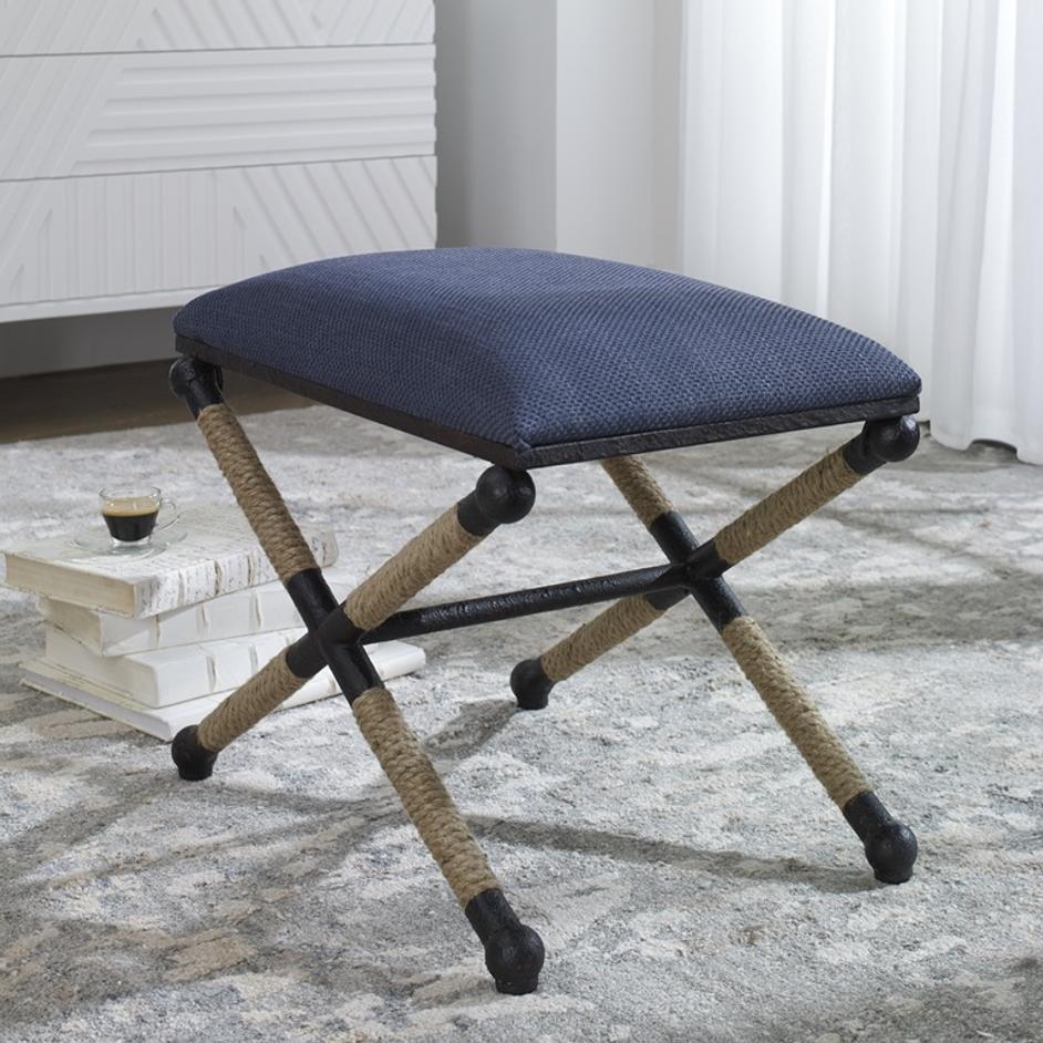 Firth Small Navy Fabric Bench by Uttermost