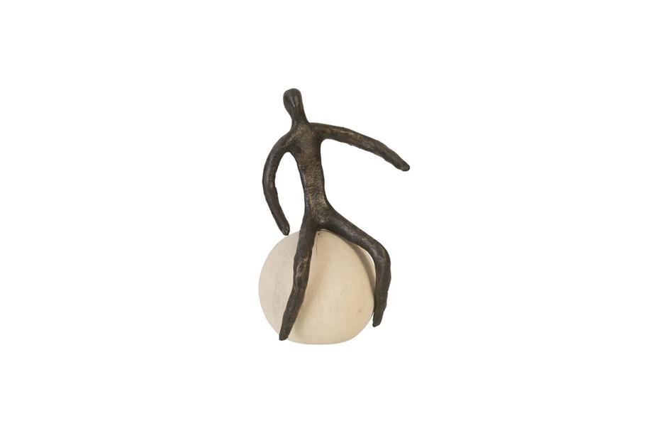 Abstract Figure on Bleached Wood Base, Bronze Finish, Left Arm Down by PHILLIPS COLLECTION