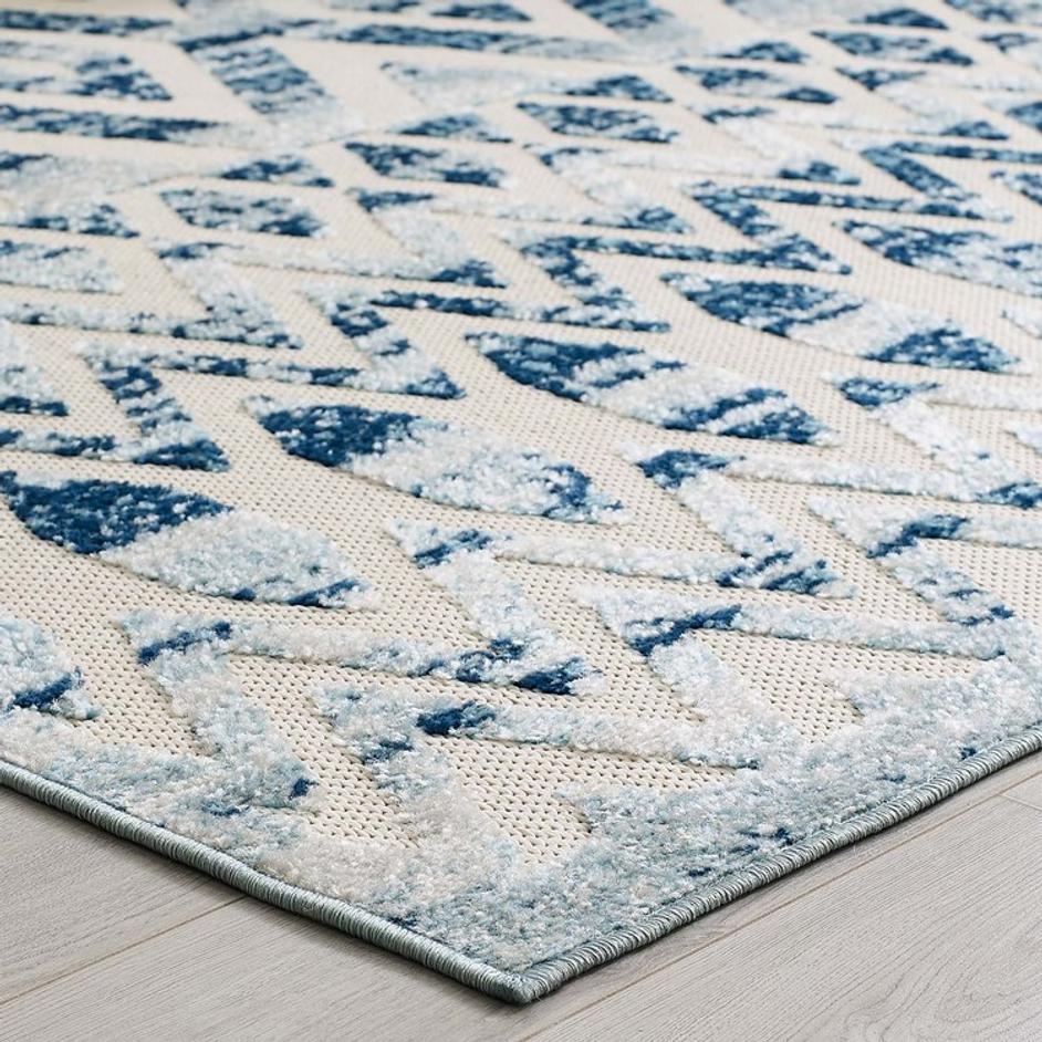 Burket Tamako Diamond And Chevron Moroccan Trellis 5X8 Indoor / Outdoor Area Rug In Ivory And Blue by Modway Furniture