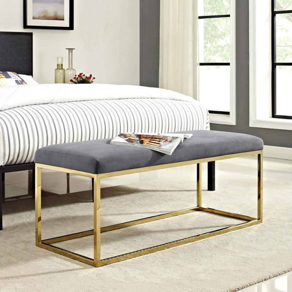 Russell Fabric Bench In Gold Gray by Modway Furniture