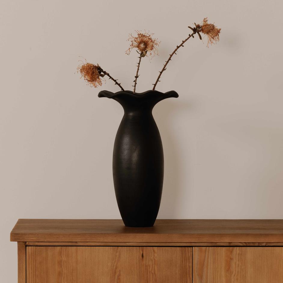Ruffle 16 Inch Decorative Vessel Black by Moes Home