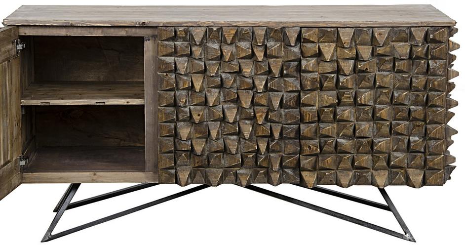 Petite New York Sideboard in Old Wood Finish with Fir, Industrial Steel Base, and Veneer by Noir Furniture