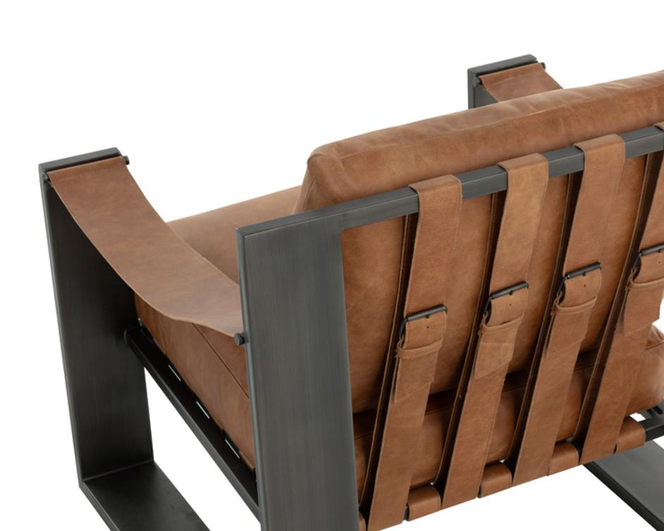 BERKE LOUNGE CHAIR - GUNMETAL - TAN LEATHER by Sunpan